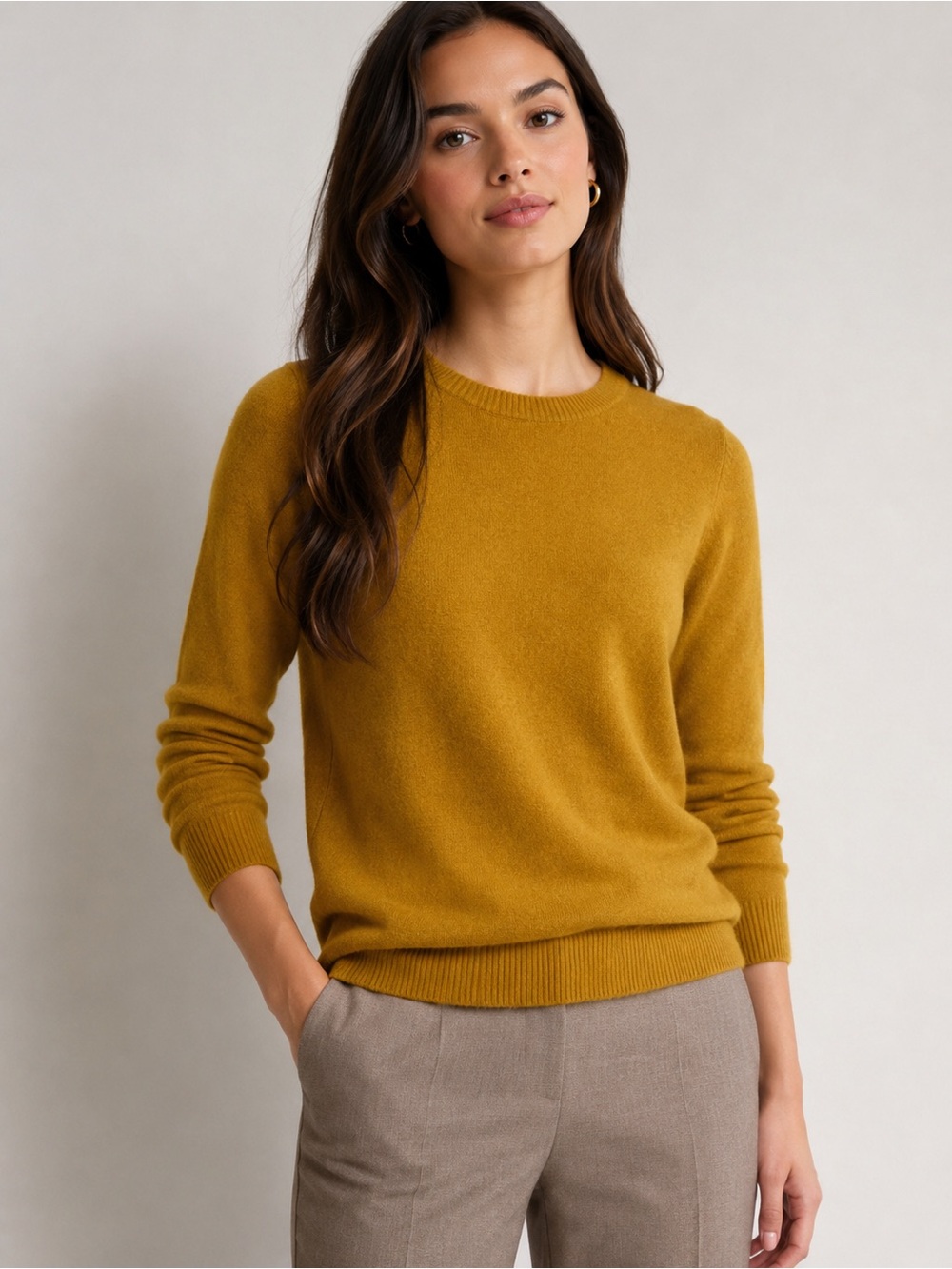 Quince Mongolian Cashmere Crewneck Sweater Spicy Mustard Women L NWT